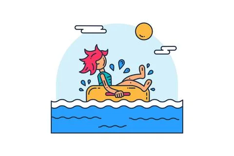 Young Character Floats Waves On Inflatable Tube Stock Illustration