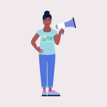Young character speaks into a megaphone Stock Illustration