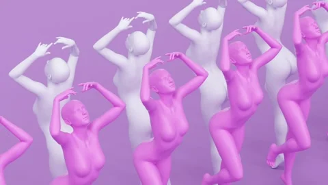 Young character statue, dancing elegant pose, pink pretty ballerina Stock Footage 194347072