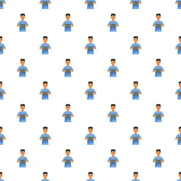 Young character using digital tablet seamless pattern 스톡 일러스트