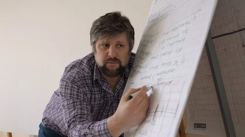 Young charismatic experienced teacher explaining lecture on scheme. Tutor Stock Footage 102973983