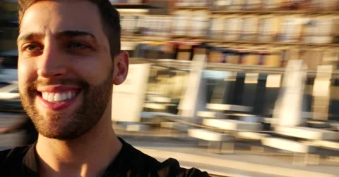 Young Cheerful Tourist Man in Ribeira District, Porto, Portugal Stock Footage 59123970