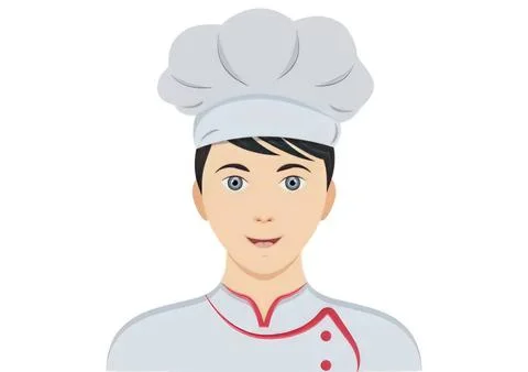 Young chef boy wearing chef hat and white uniform Stock Illustration