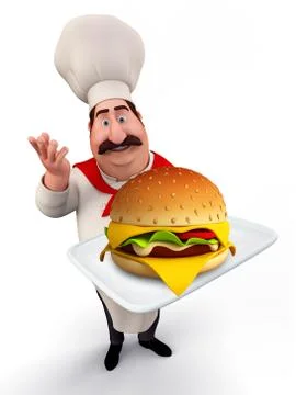 Young chef with burger Illustrazione stock