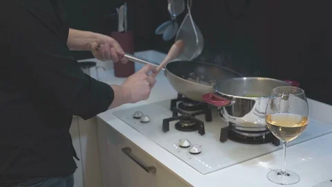 Young Chef Drinking White Wine Video stock 125982606