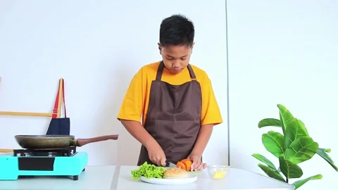 Young chef preparing burger with fresh ingredients in kitchen Stock Footage 326312341