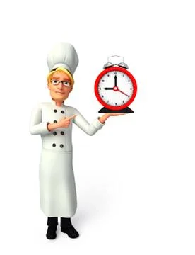 Young chef with table clock Stock Illustration