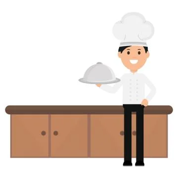 Young chef with tray server Illustrazione stock