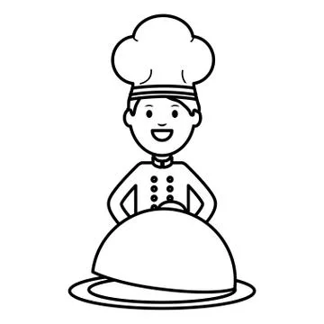 Young chef with tray server Illustrazione stock