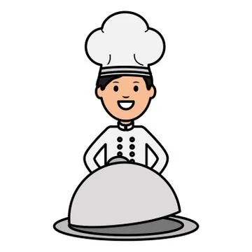 Young chef with tray server Illustrazione stock