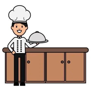 Young chef with tray server Illustrazione stock