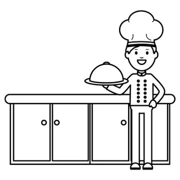 Young chef with tray server Illustrazione stock