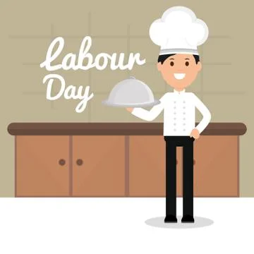 Young chef with tray server Illustrazione stock