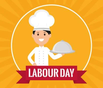 Young chef with tray server Illustrazione stock