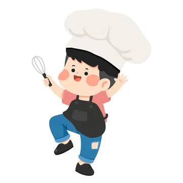 Young Chef Whisking in Chef Hat Stock Illustration