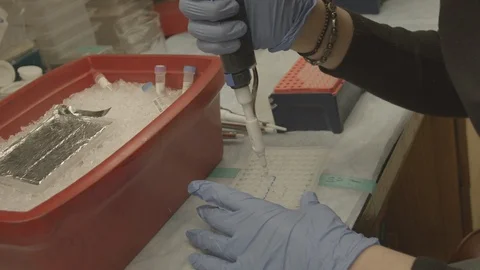 Young chemist draws liquid Stock Footage 129411338