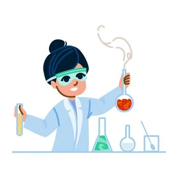 Young chemist holding flask and test tube, conducting experiment Stock Illustration
