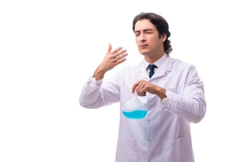 Young chemist isolated on white background Фото