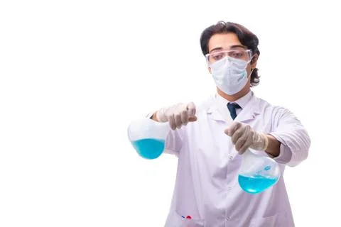 Young chemist isolated on white background Stock-Fotos