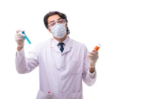 Young chemist isolated on white background Stock-Fotos