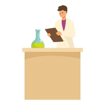 Young chemist taking notes of chemical experiment in laboratory Stock Illustration