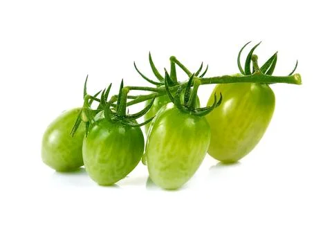 Young cherry tomatoes isolated on white background. Stock Photos