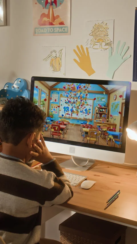 Young Child Doing Math Sums on Interactive Online App on Computer Stock Footage 334973302