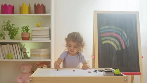 Young child drawing at home. Stock Footage 252120668