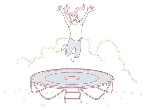 A Young Child Joyfully Jumping on a Large Trampoline Filled with Enthusiasm and Stock Illustration