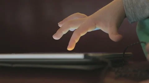 Young child uses tablet in the dark Stock Footage 58912791