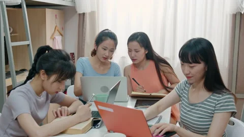 Young Chinese university students learning in dormitory,4K Stock Footage 211375481