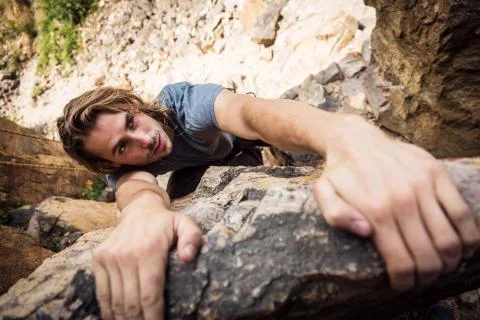 Young Climber Rock Climbing Stockfoto's
