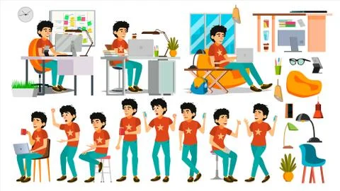 Young Coder Character Vector. Web Developer Programming. Coding, Software Stock Illustration