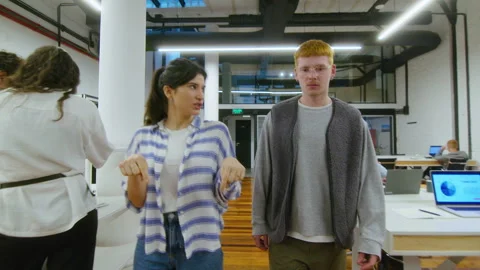 Young Colleagues Walking Through Office and Having Discussion Stock Footage 243958052