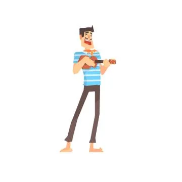 Young comic man playing ukulele cartoon vector Illustration Illustrazione stock