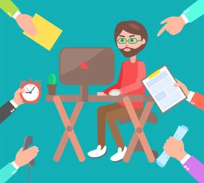 Young Computer Specialist Sitting by Table Banner Stockillustratie