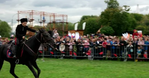 The young Cossack trick riding Stock Footage 66186191