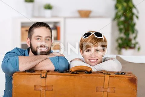 Young couple with bag Stock Photos