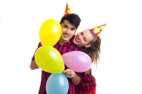 Young couple with balloons Stock Photos
