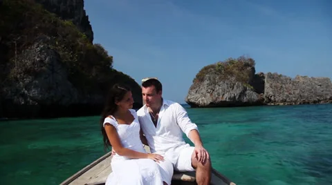 Young couple on a boat Stock Footage 38298689