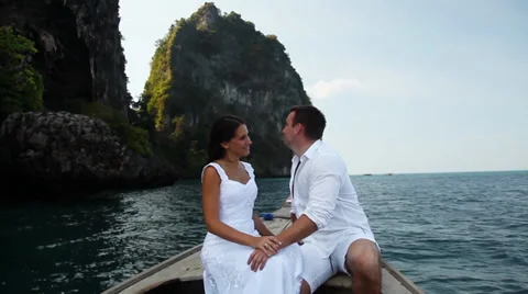 Young couple on a boat Stock Footage 38298814