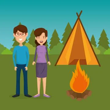 Young couple in the camping zone Ilustração Stock