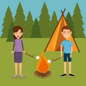 Young couple in the camping zone Ilustração Stock
