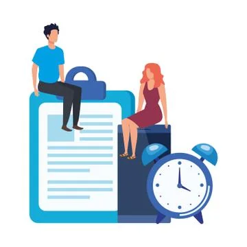 Young couple with checklist characters Stockillustratie