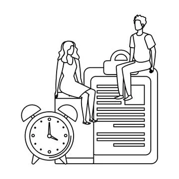 Young couple with checklist characters 스톡 일러스트