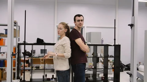 Young couple come to make a 3D scan of their own in research lab Stock Footage 62735714