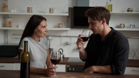 A young couple communicates on a date and talks about each other. Slowly Stock-Footage 117435251