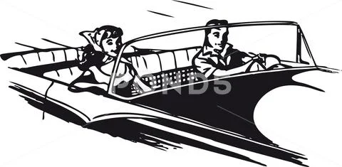 Young couple in convertible, Retro Vector Illustration Stock Illustration