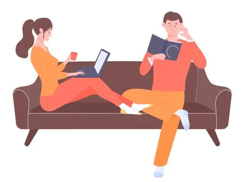 Young couple on the couch. Stockillustratie