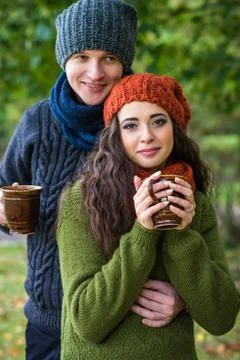 Young couple with cup of coffee Stock Photos